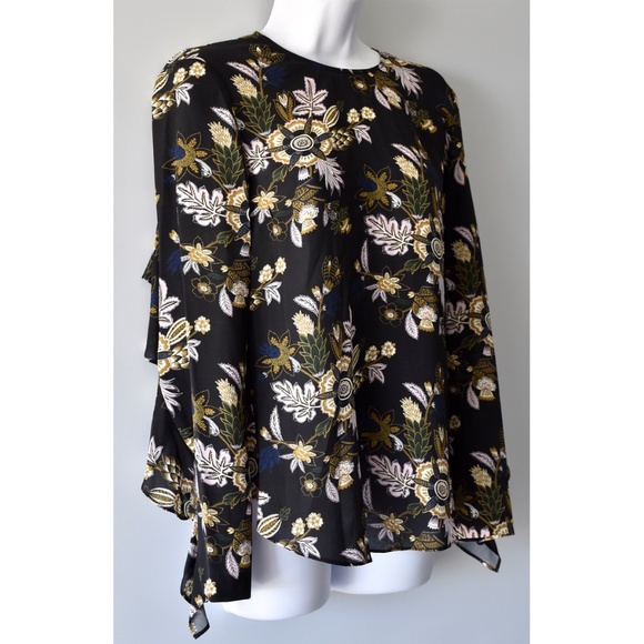 A.L.C. WOMEN NWT COOPER 100% SILK L/S OPEN BACK BLACK MULTI BLOUSE. SIZE 4 - Picture 6 of 12